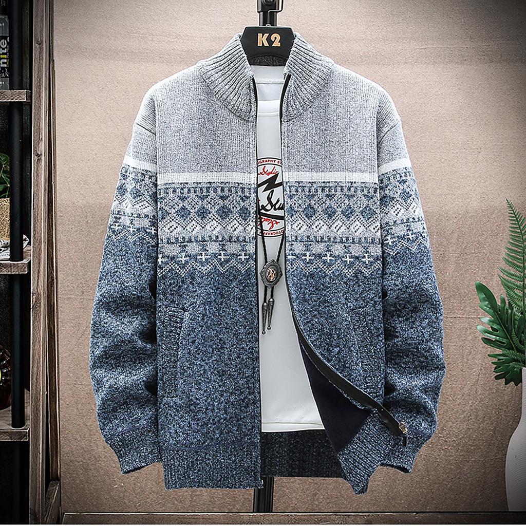 Men's Fall And Winter Casual Sweater Jacket Warm Knit Sweater Hooded Hoodie