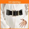 Fashion Metal Square Buckle Decorative Stone Texture Women Casual Wide Waistband For Office Wear