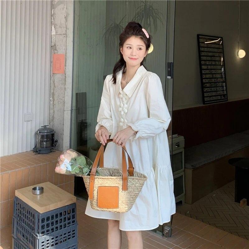 Платья Женские 3D Цветы Y2k Осень Ярко-сладкий Корейский Стиль Простой С Длинным Рукавом High Street Универсальные Темперамент До Колена Повседневные