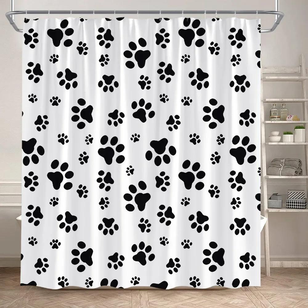 Забавные Мультяшные Собаки Шторка для Душа Милый Динозавр Тропические Рыбы Животные Следы Детские Шторки для Ванной Полиэстер Набор для Декора Ванной