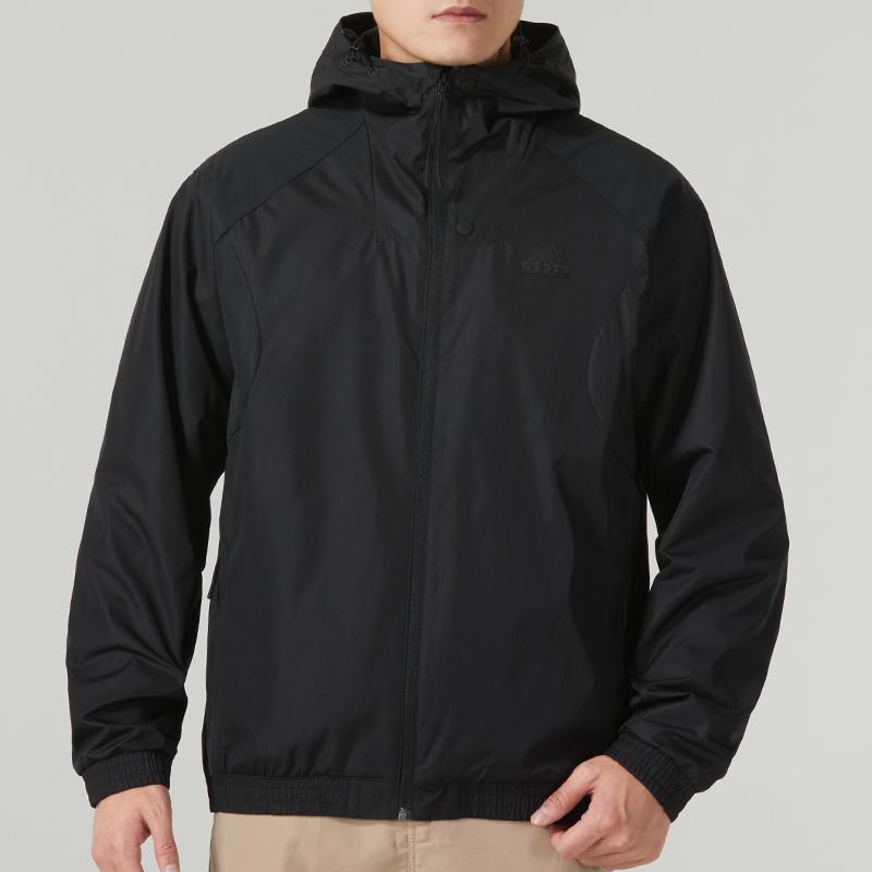 Adidas Solid Color Casual Hooded Raglan Sleeve Jacket Men Outerwear Black IP4920