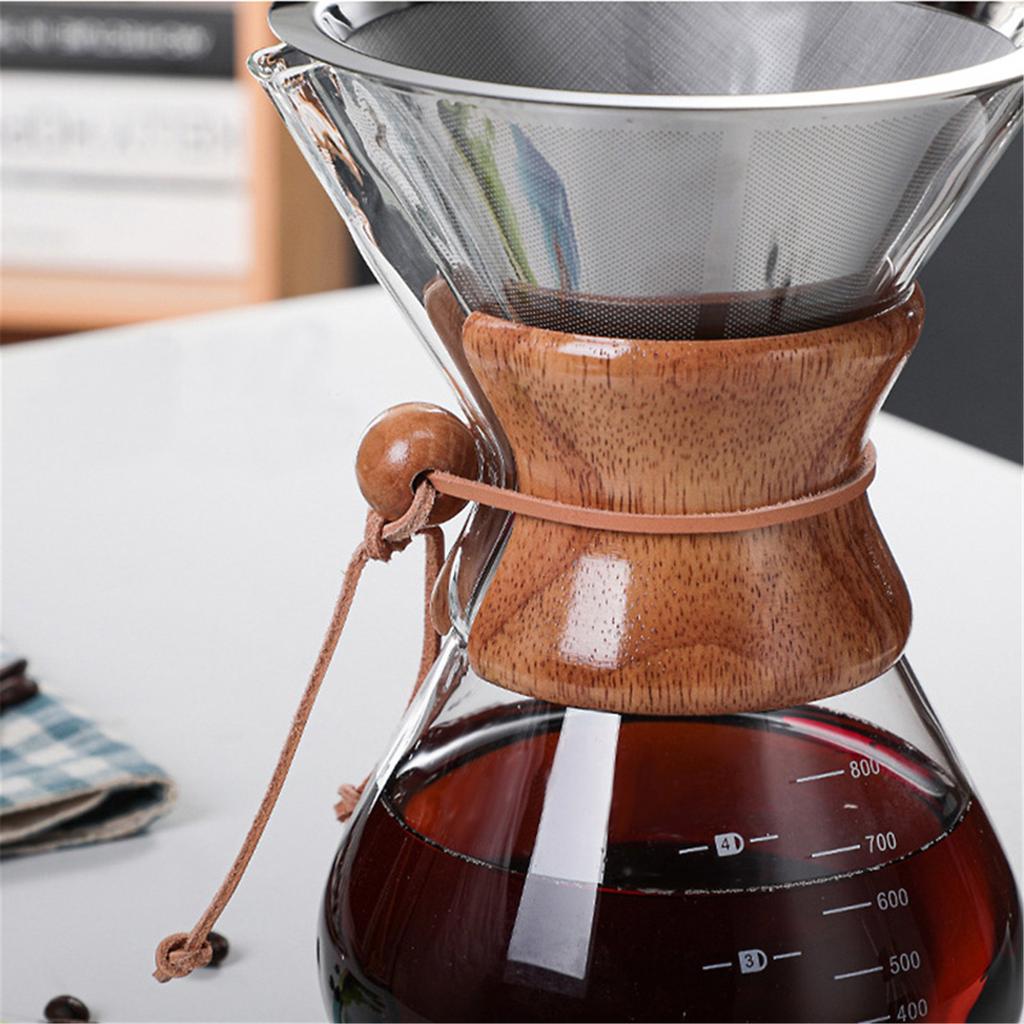 Pour Over Coffee Maker 27oz Paperless Glass Carafe with Stainless Steel Filter Reusable Glass