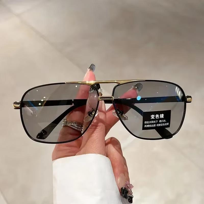 Большие винтажные солнцезащитные очки для мужчин и женщин, модные поляризованные фотохромные очки с двойной перемычкой для вождения, солнцезащитные очки