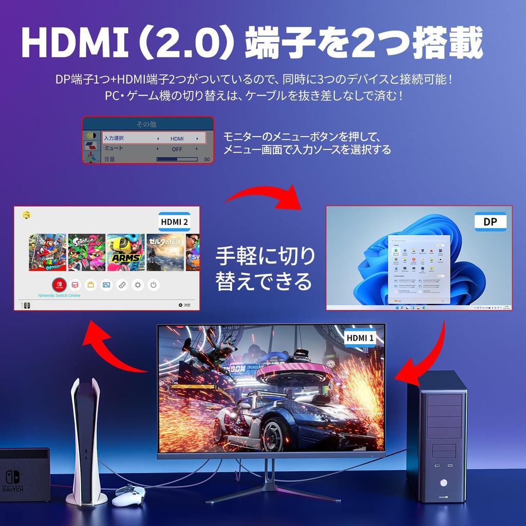 Монитор Cocopar, совместимый с дюймовым игровым монитором, 2 порта HDMI, широкая цветовая гамма, высокая яркость 350 нит, время отклика 1 мс, узкая рамка 2 мм, толщина 8 мм, IPS 1080p