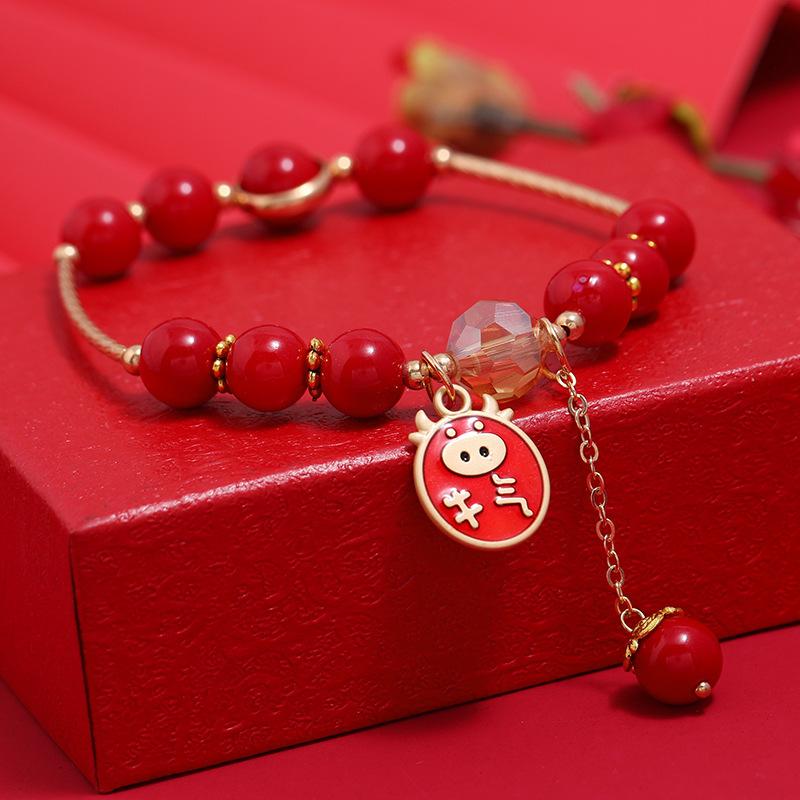 Нишевый дизайн новый изысканный браслет ретро красный кристалл простой и универсальный студенческий креативный круглый браслет женский