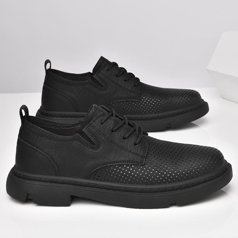 Breathable Male Sneakers Genuine Leather Men Casual Shoes Business Lace-up Mens Dress Shoes Elegantes Wedding Dress Shoes Hollow