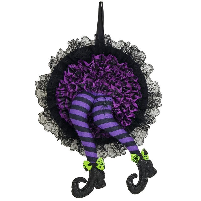 1 Pcs Halloween Witch Hat Leg Door Wreath Halloween Wreath Door Hanging Terrifying Atmosphere Decoration Happy Party Supplies
