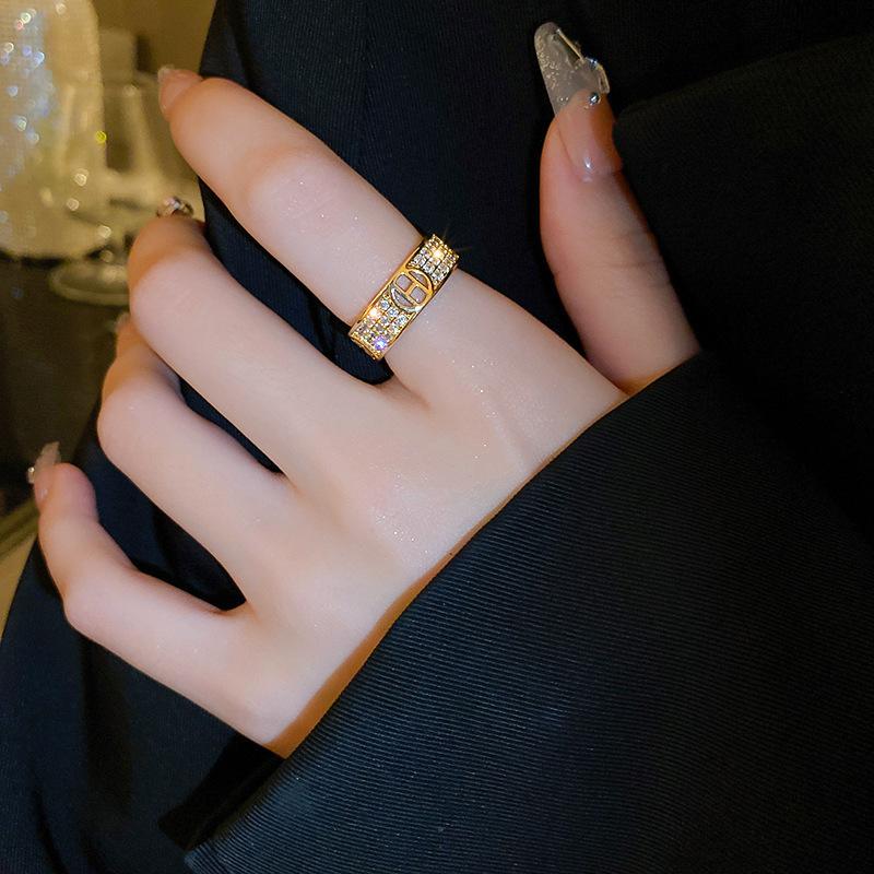 Luxury Zircon Sparkling Diamond Spirit Serpentine Ring Silver Open Ring High Quality Texture Simple and Versatile Trendy Cool Handmade for Women