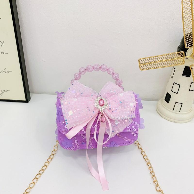 Trendy And Cute Kids Pearl Handheld Bag With Lovely Bow And Breathable Pvc Material
