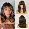 Fluffy Brown TypeWig for Women Long Wavy Bob HairTypeWigs with Bangs Daily Cosplay Party Hair
