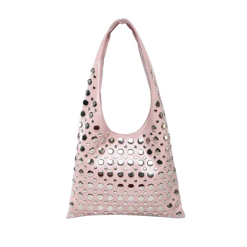 Fashion PU Big Rivets Designer Style Shoulder Bags for Girls  Trendy Large Capacity Personality  Girl Style Handbags
