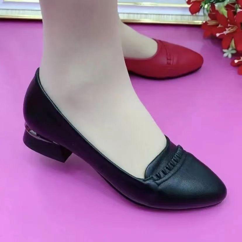 Весенне-осенняя женская обувь новая модная одинарная обувь средний каблук квадратный каблук круглый носок мелкий вырез повседневная универсальная профессиональная обувь низкий верх мягкая