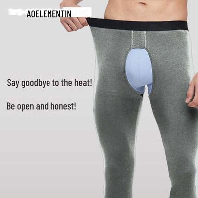 Мужские теплые хлопковые леггинсы с открытым шаговым швом — тонкие, облегающие термобрюки для людей среднего и пожилого возраста (Осень зима).