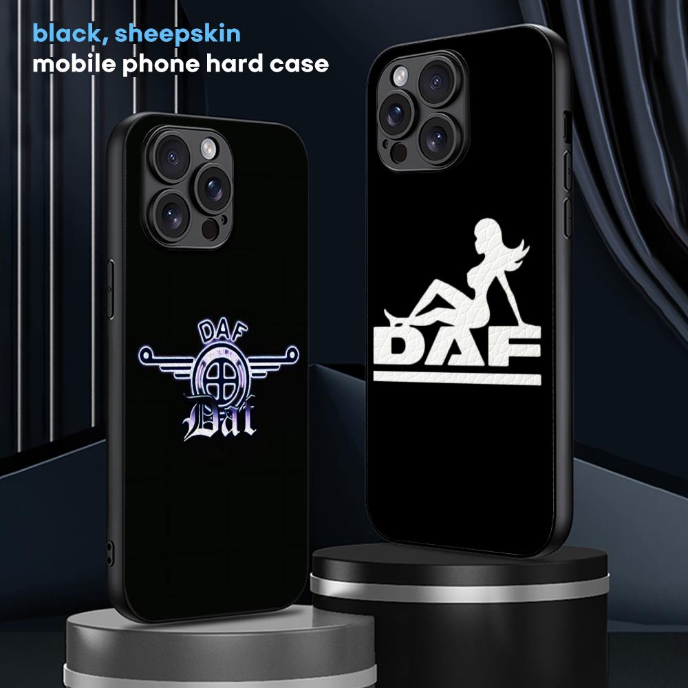 D-dafs логотип автомобильный логотип модный узор Чехол для телефона Для iPhone 16 15 14 13 12 11 Plus Pro Max Ограниченная серия Черный жесткий чехол Овчина