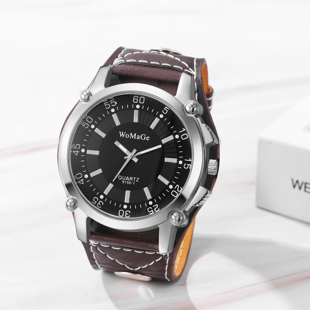 Часы Рок Панк Кожаный Ремень Водонепроницаемый Кожаный Ремень Широкий Браслет Стильные Кварцевые Часы Белые Коричневые Модный Аксессуар День Рождения Годовщина Рождество