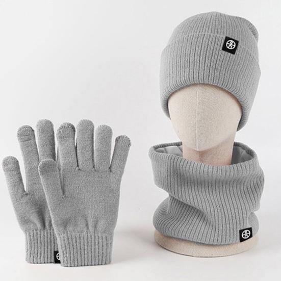 Yousheng 3 Pcs/Set Unisex Winter Beanie Scarf Gloves Set Thick Plush Knitted Warm Cap Gloves Elastic Ear Protection Windproof Winter Outdoor Cycling