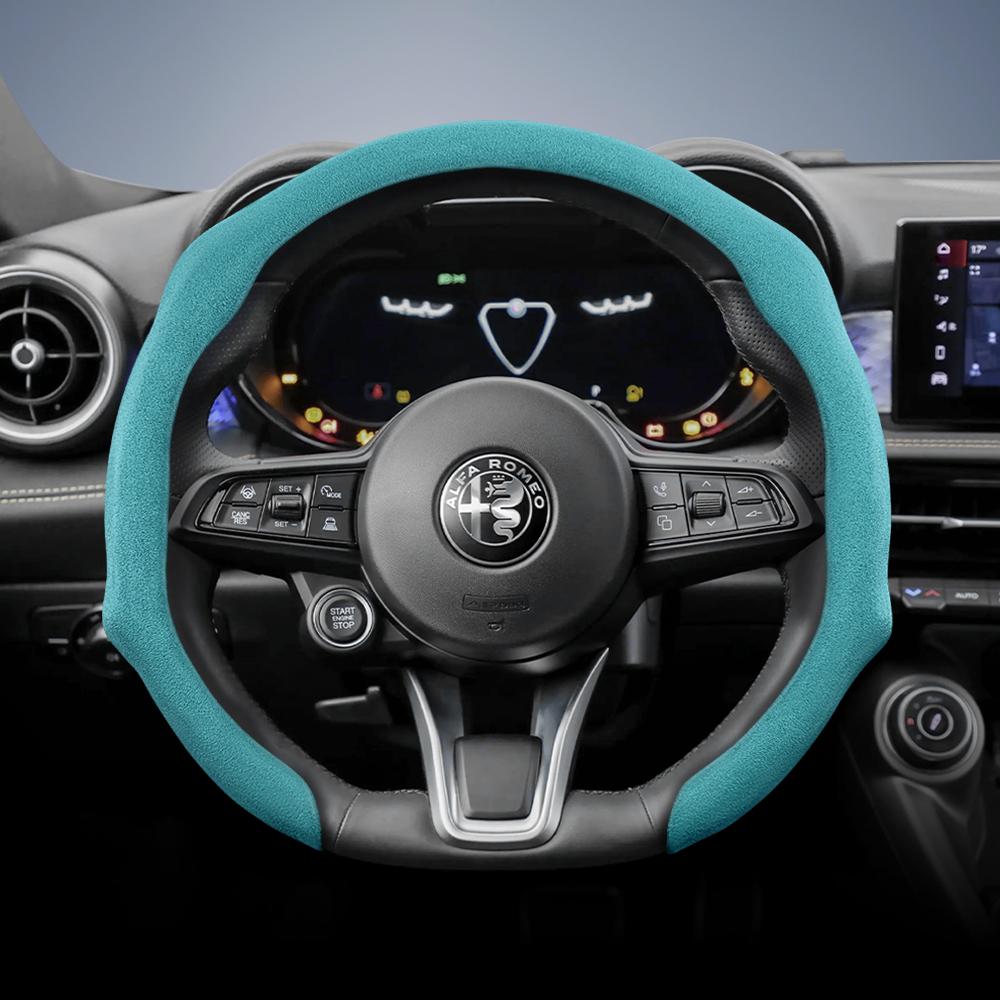 IMKC9 Suitable for Alfa Romeo Premium Suede Snap-On Steering Wheel Cover, Non-Slip and Durable Giulia 952 Stelvio 949 147 Mito Giulietta Tonale 965