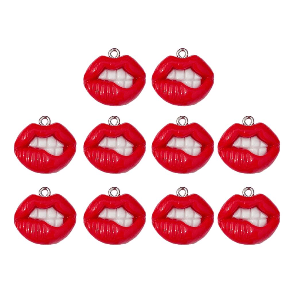 10pcs Sexy Red Vampire Mouth Lip Resin Charm for Jewelry Making Findings Cute Earring Keychain Pendants DIY Flatback