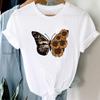 (Азиатский размер) Женская футболка с принтом, леопардовая модная футболка с бабочкой, милая модная футболка, одежда, повседневная женская футболка с коротким рукавом и графикой