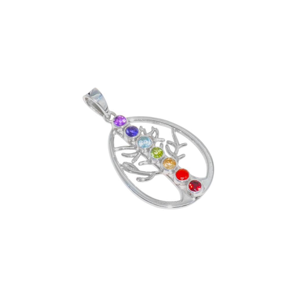 Подвеска-чакра, подвеска из серебра 92,5% с мультидрагоценными камнями, коллекция чакр, подвеска в форме дерева, исцеляющие украшения