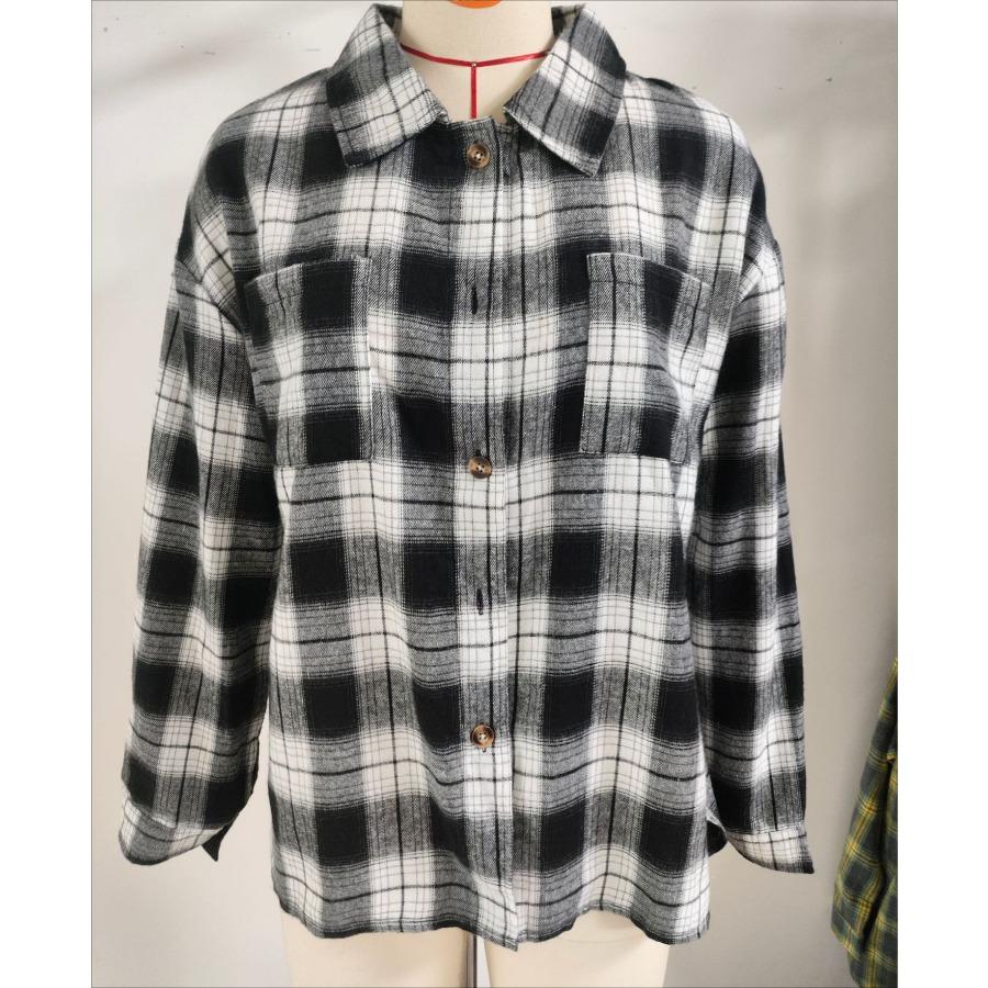 Autumn Winter Thick Long Shirts Lapel Long Sleeve Pocket Button Checkered Shirt Casual Plaid Blouse Jacket Top for Women