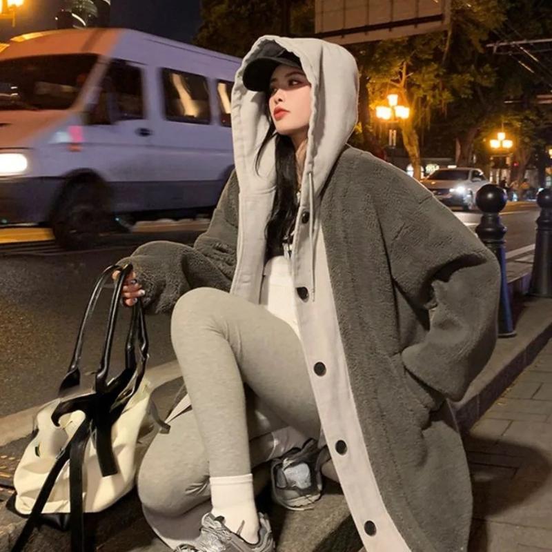 Осенне-зимнее бархатное универсальное свободное модное пальто, длинное пальто с капюшоном, двухслойное стильное теплое и утолщенное зимнее пальто