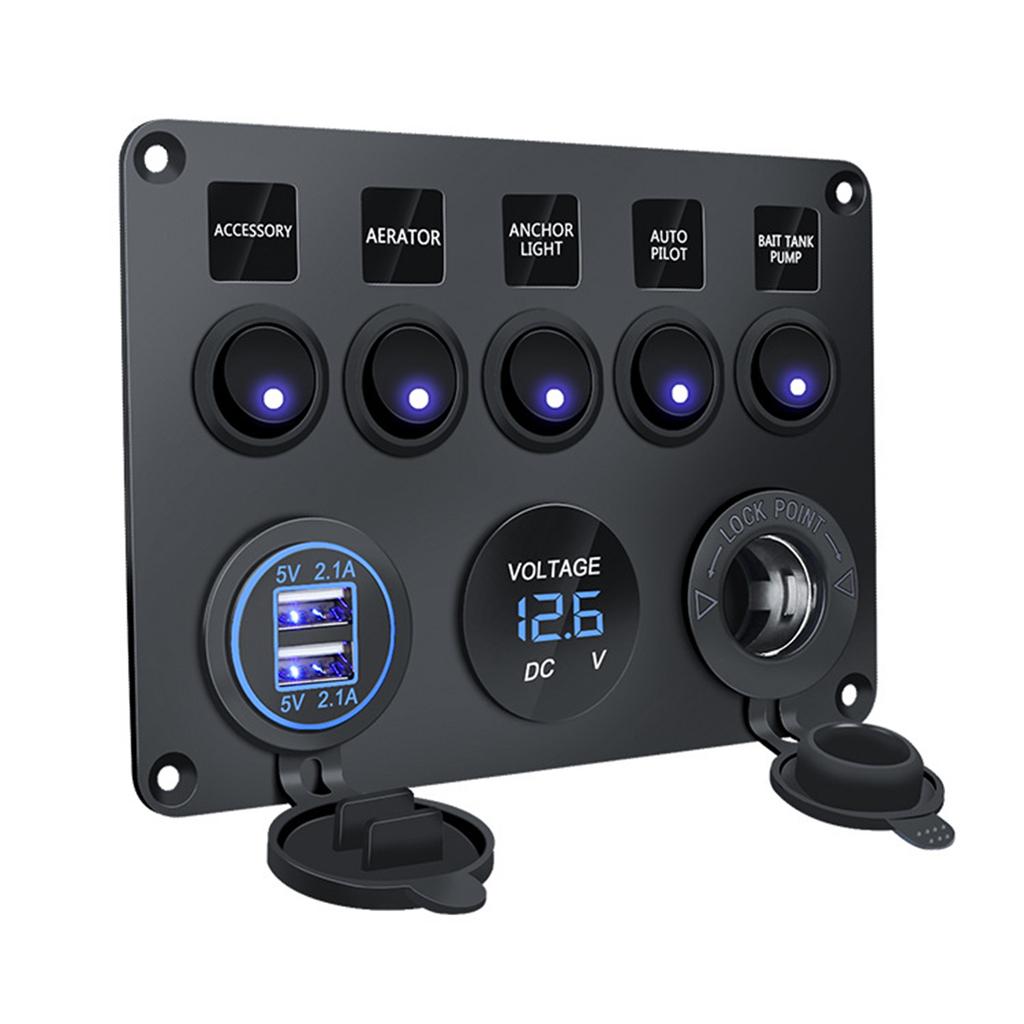 Водонепроницаемая морская лодка рокер переключатель панель 5 Gang с двойной USB слот розетка 2.1A + вольтметр для автомобиля S транспортное средство