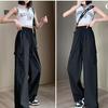 Женские мешковатые брюки-карго с высокой талией, весна-лето, широкие прямые однотонные брюки, женские повседневные винтажные эластичные брюки в уличном стиле
