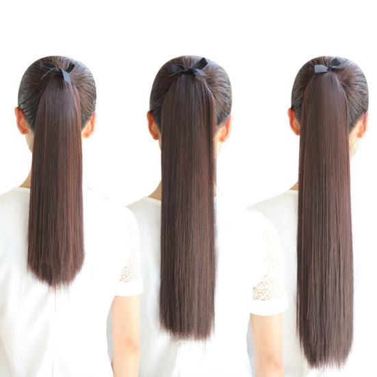 Плотные повязки из высокотемпературного волокна длинные прямые натуральные накладные парики с хвостиком для повседневной носки