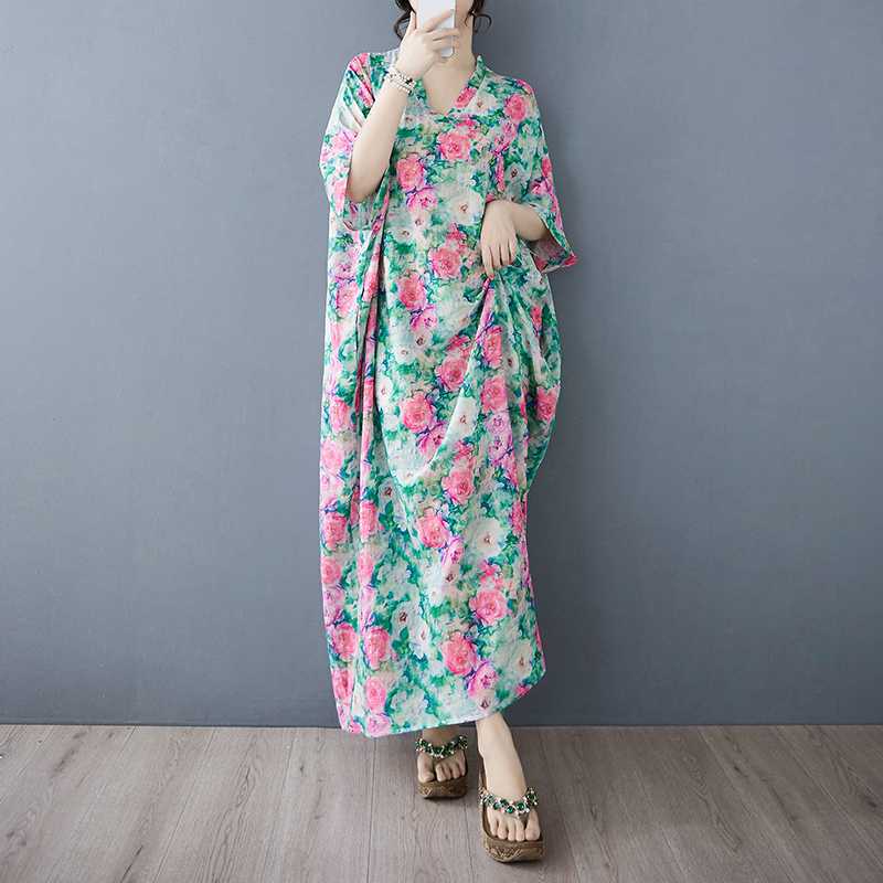 Летнее цветное дорожное платье с V-образным вырезом в стиле ретро, длинная юбка, хлопок-лен