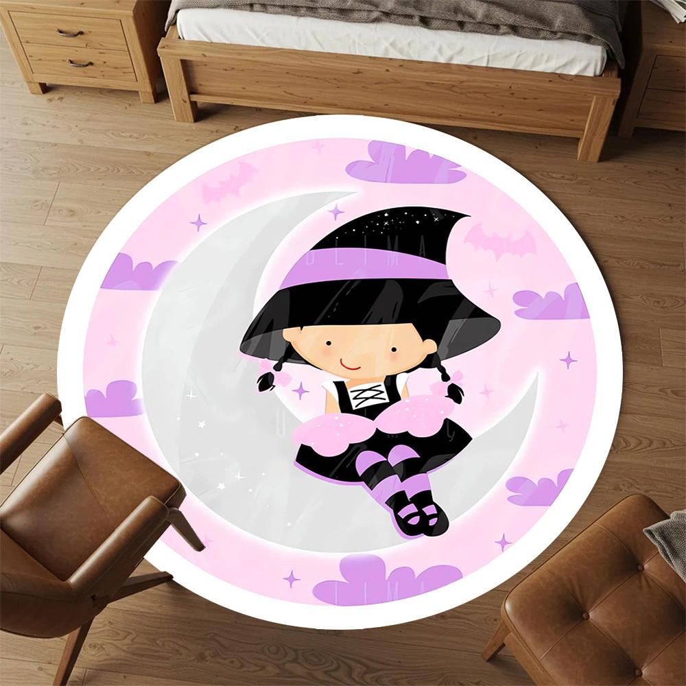1pc Moon Witch Round Chair mat Area Rug - Non-Slip, Floor Mat for Office, Bedroom, home decor Christmas Gift p0811188