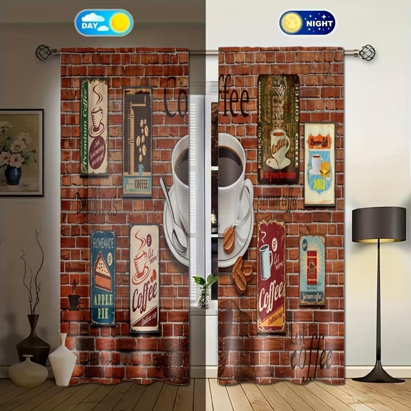 2Panel Кухонные Шторы Кофейная Ложка Растительный Принт Шторы для Окна Кухни Короткие Шторы Карманные Шторы для Кухни