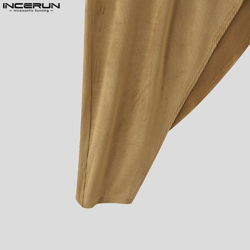 INCERUN Autumn Men Turtleneck Long Sleeve Texture Rib Irregular Tunic Tops Pullovers