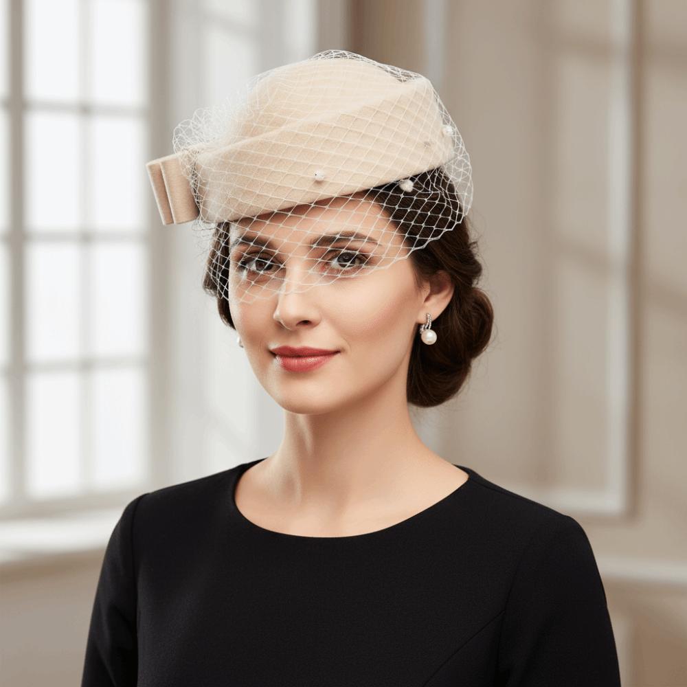 Однотонная шерстяная шляпа-бант с вуалью, шляпка стюардессы в британском стиле, винтажная шляпка-таблетка, головной убор