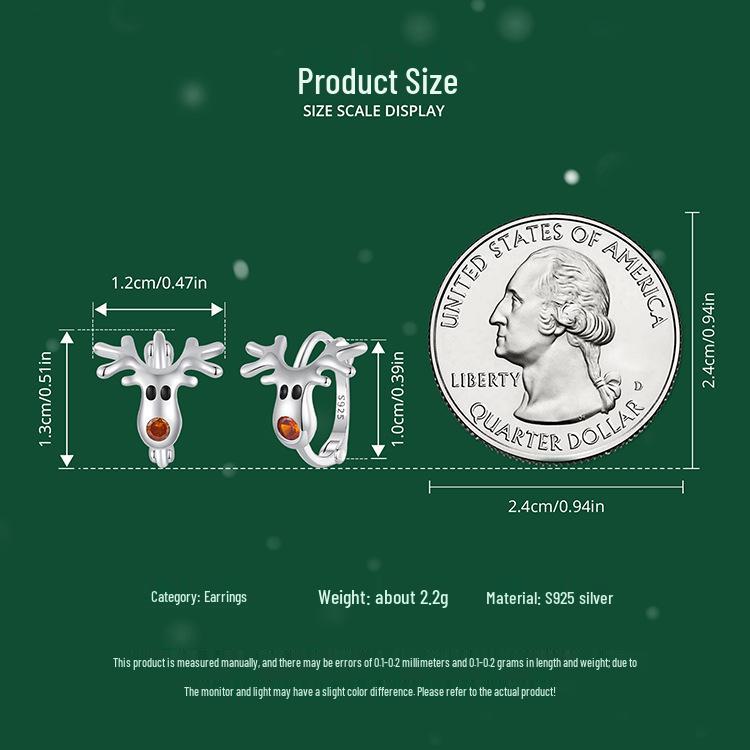 Рождественские каффы на уши в виде оленей Эверли: Милые серьги из стерлингового серебра s925 для женщин