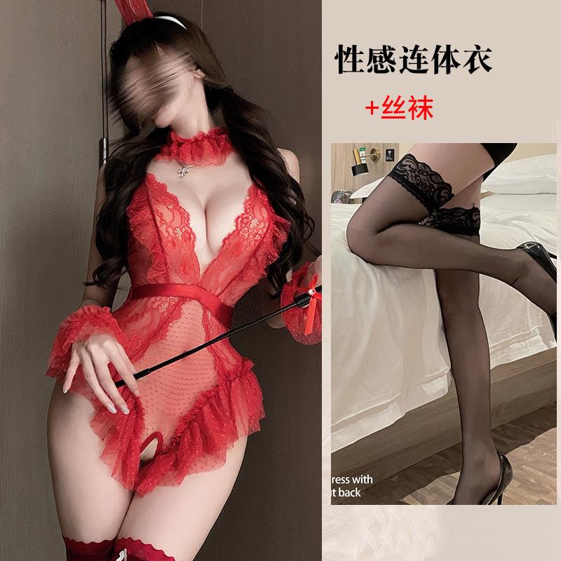 Sexy lingerie sexy suspender lace seduction hollowed out open onesie hot uniform woman