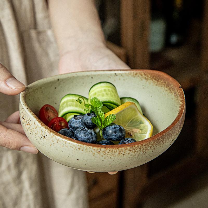 Jimmy Japanese Antique Special-Shaped Bowl 5 Inches Handmade Coarse Pottery Salad Bowl Restaurant Small Bowl Vegetable Bowl Exit