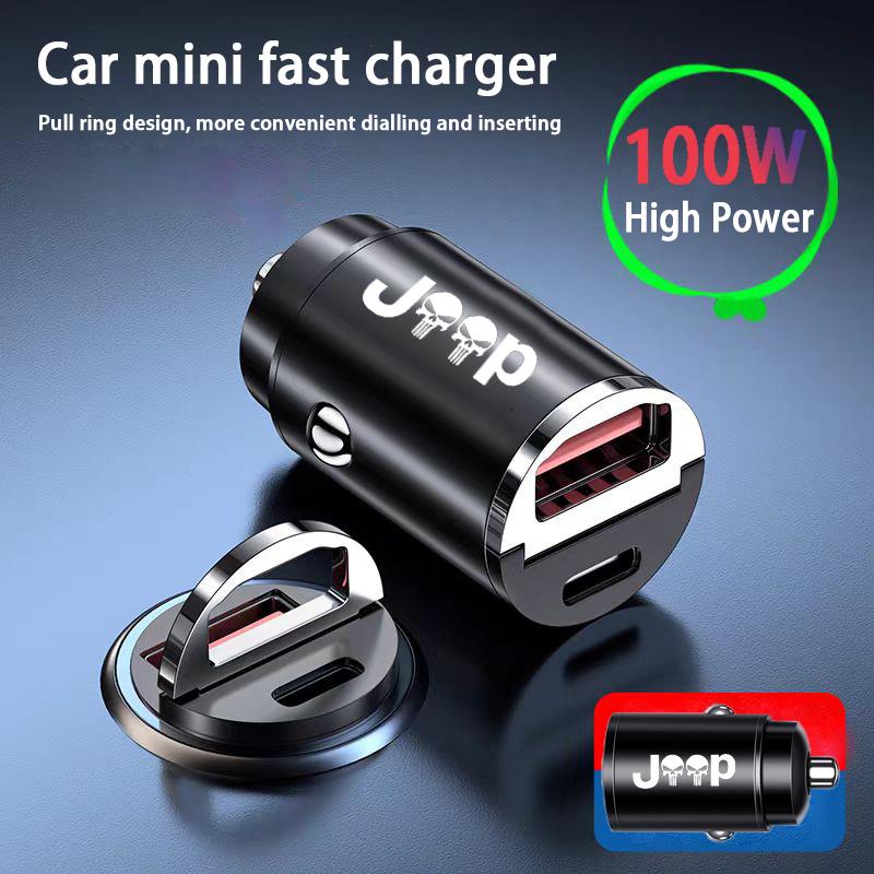 12V-24V Metal Jeep Car Charger Type-C QC 3.0 4.0 PD 100W Cigarette Lighter Fast Charging USB Phone Mini Charger Car Accessori