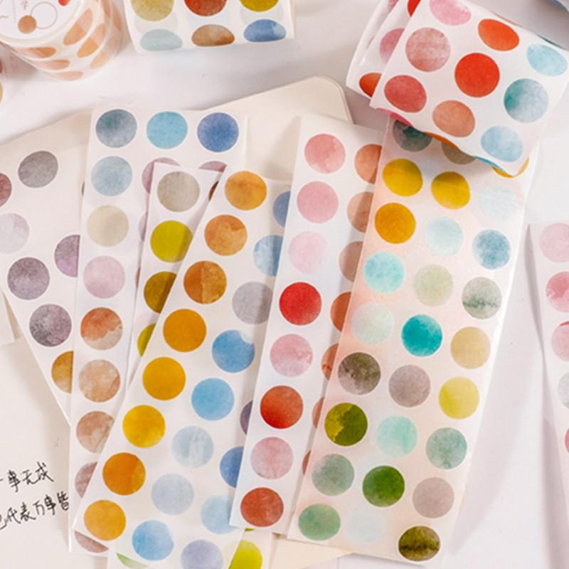 1 roll Watercolor Polka Dot Sticker Junk Journaling Accessories Scrapbooking DIY Color Label Washi Sticker Stationery Suit