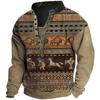 Men's Casual Sweatshirt Men's Outdoor Retro Western Aztec Henley Collar Sweatshirt