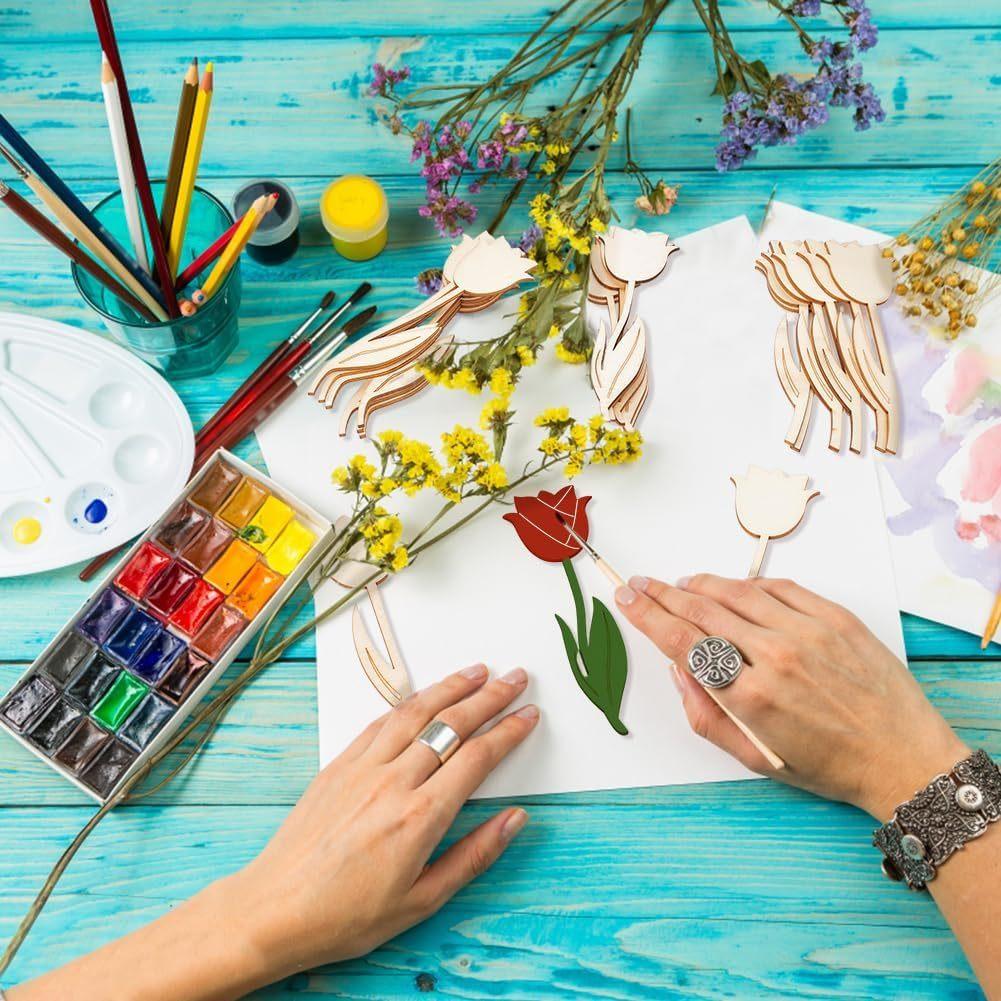 20PCS Rose-Shaped Wooden Cutouts, Spring Floral Crafting Wood Art Boards for DIY Projects, Festive Gifts, Home & Outdoor Decor, Painting Supplies