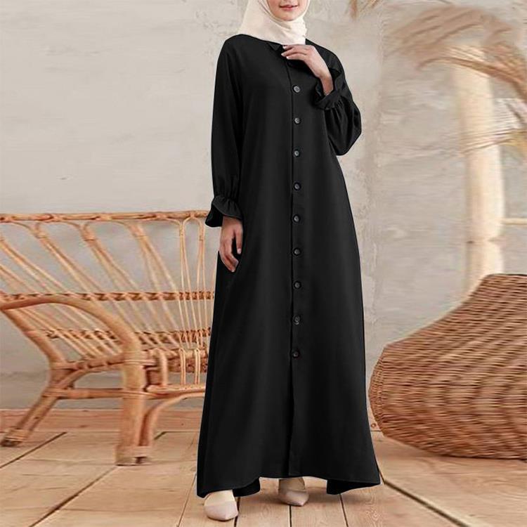 Women Autumn Muslim Baggy Long Dress Abaya Kaftan Full Sleeve Solid Oversized Maxi Sundress