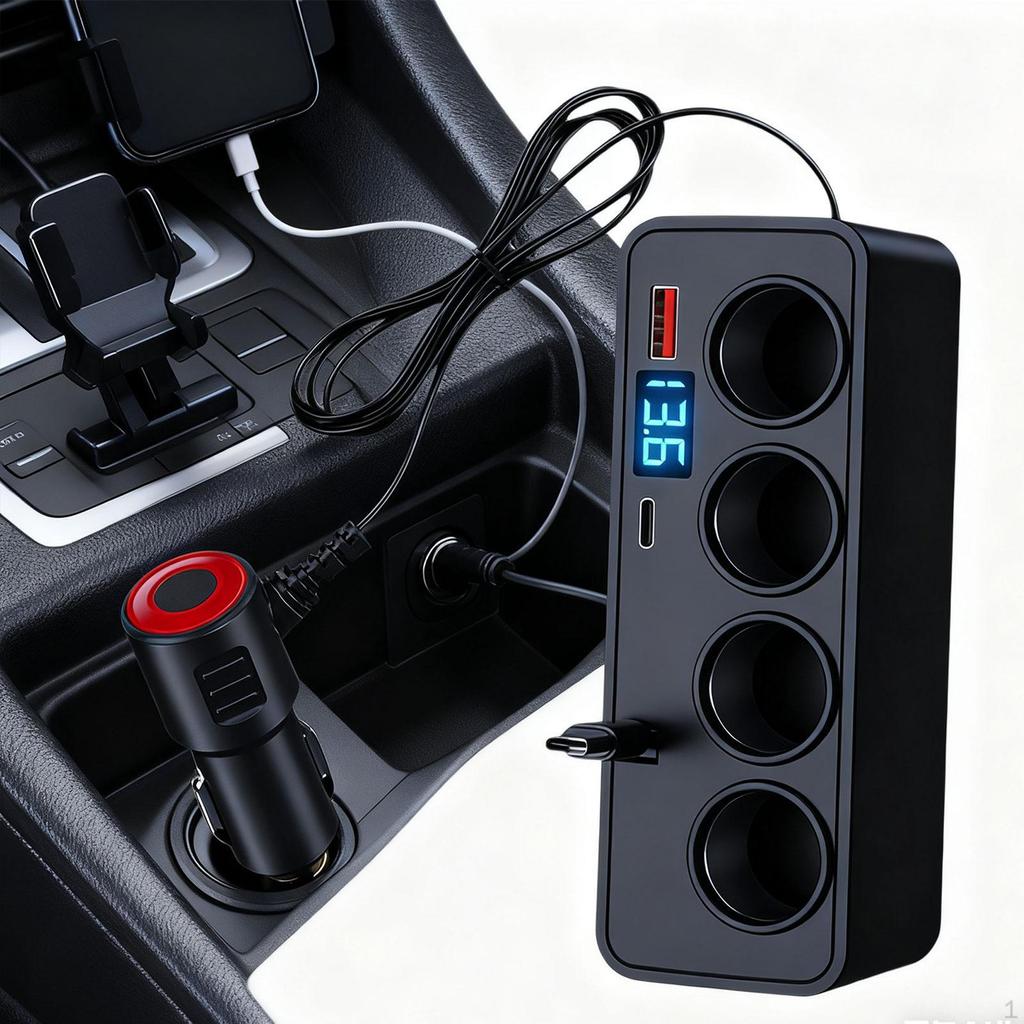 Car Cigarette Lighter Adapter LED Display Splitter