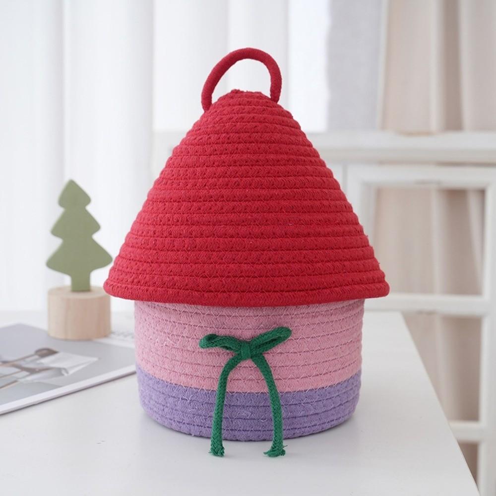 Cotton Rope Woven Desk Organizer House Shape Snack Toys Organizer Vanity Table Study Room