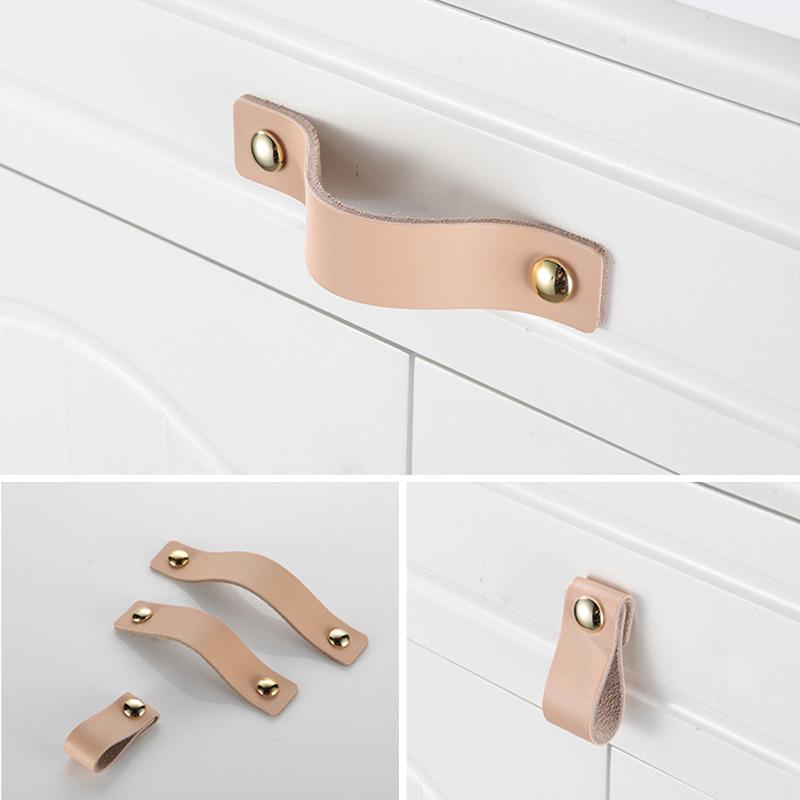 1Pcs Furniture Hardware With Screws PU Leather Door Knobs Pull Handle and Knobs Cabinet