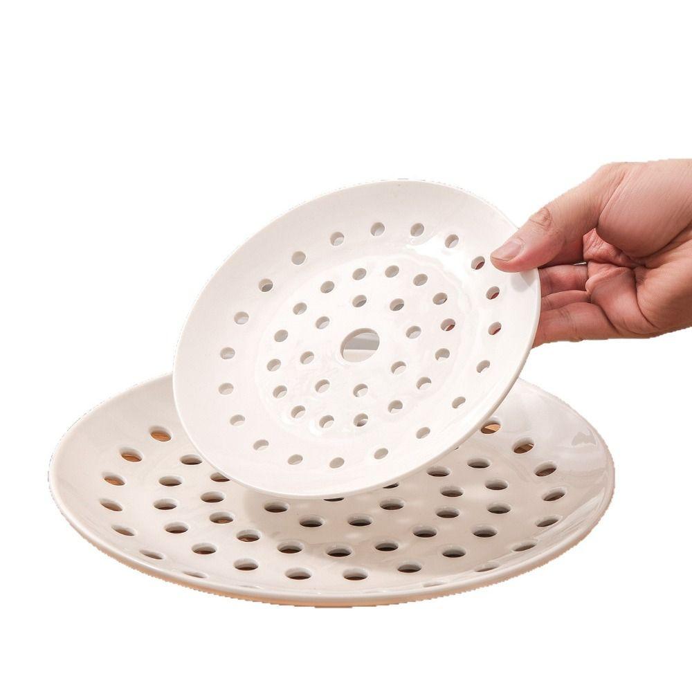 Microwave Oven Safe Steamed Dumplings Tray Round Fruit Drain Dish Practical Steamer Pan Seafood