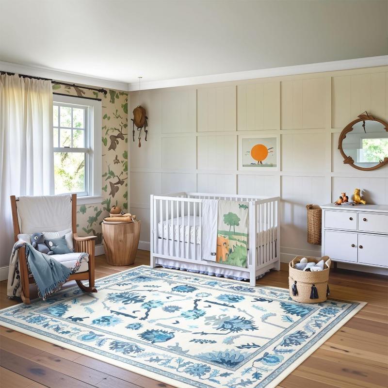 Fresh Elegant Living Rooms Floor Mat Floral Print Home Decoration Rug Non-slip Machine Washable Coffee Table Floor Mats  