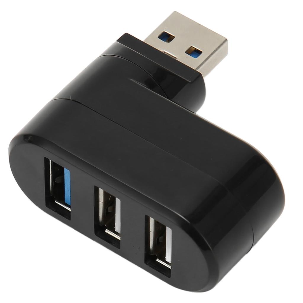 Поворотный на 90 градусов USB-хаб 3 порта Plug and Play Поддержка горячей замены Поворотный на 180 градусов USB-хаб для настольного ПК Черный