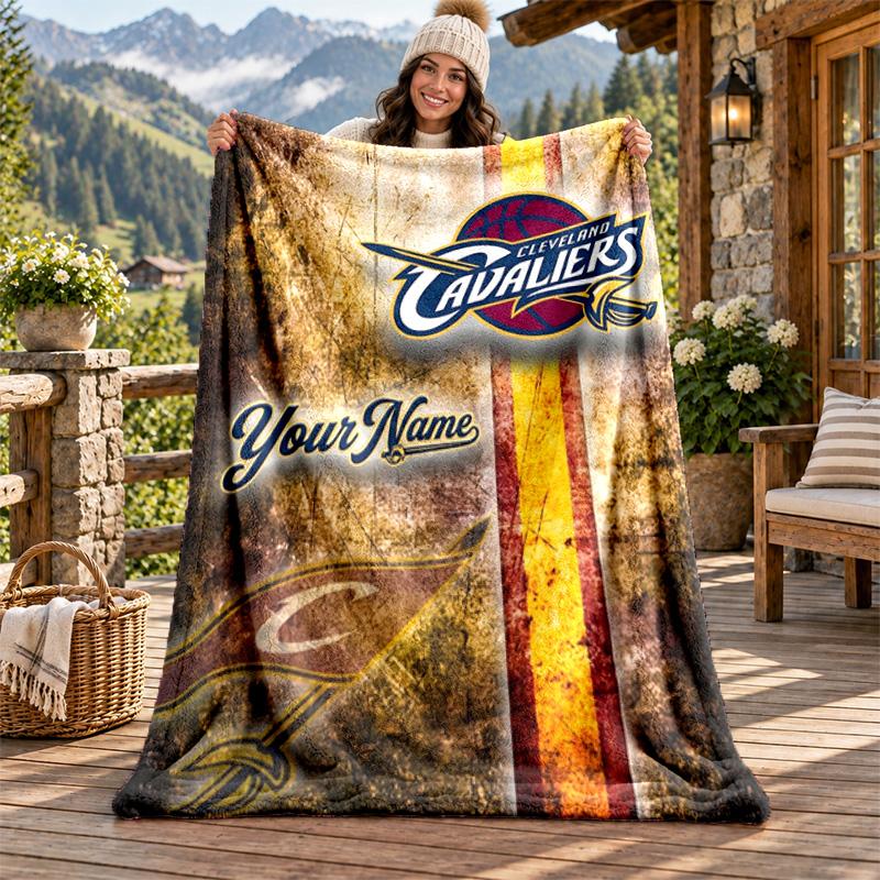 Cleveland Cavaliers Custom Name Flannel Blanket Personalized Soft Warm Plush Throw Blanket Customized Gift for Family Friends