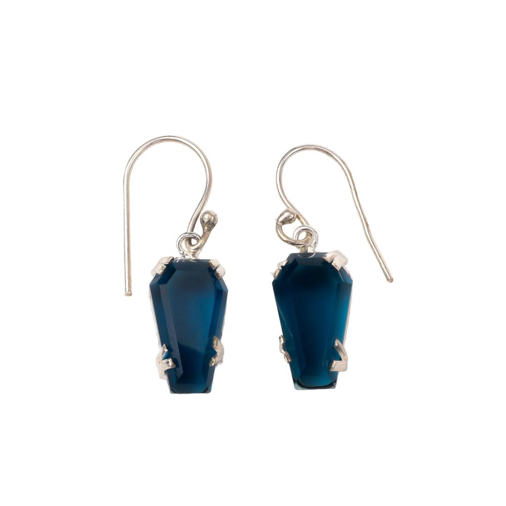 Лондонский голубой топаз Драгоценный камень 925 стерлинговое серебро Ювелирные изделия Ручной работы Серьги 1.45" EE-129-12